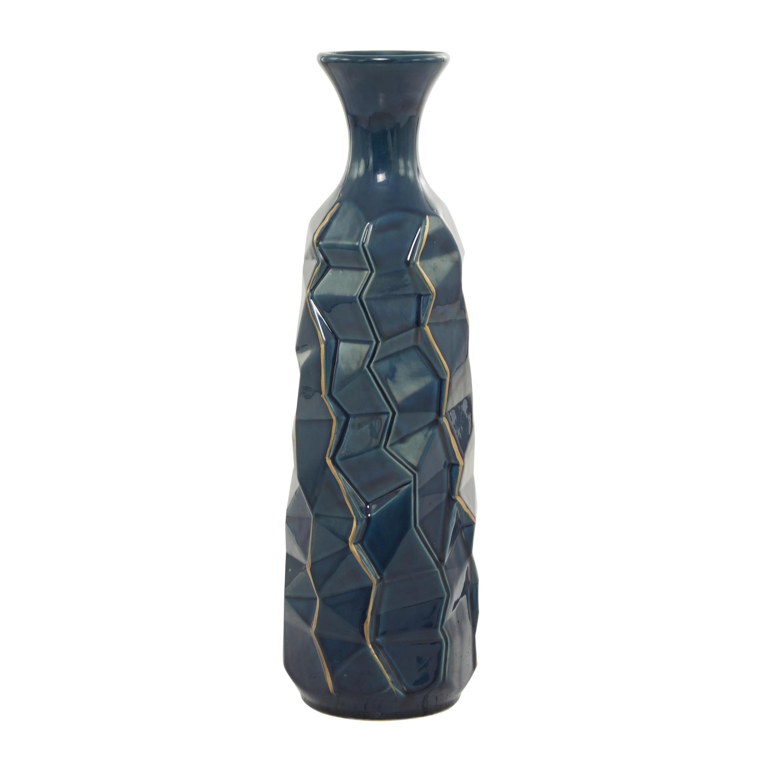 Vase bleu à facettes Deco 79 en céramique artisanale avec de superbes reflets dorés chic