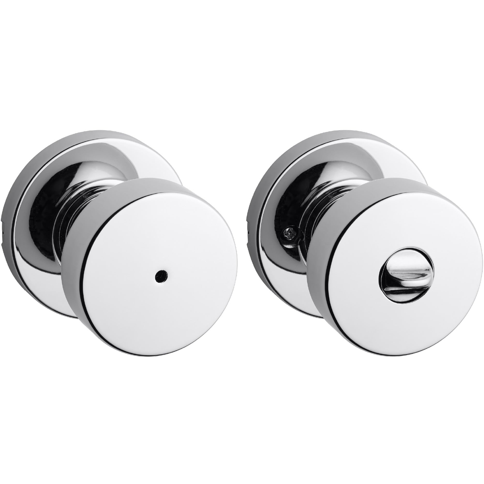 Kwikset Pismo Interior Privacy Door Knob with Lock, Door Handle For Bathroom and Bedroom, Polished Chrome Keyless Turn Lock Doorknob