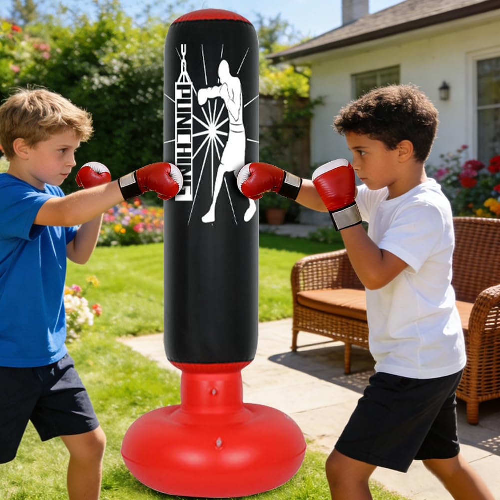 Karate Taekwondo MMA - Sacco da boxe per bambini, 3-12 anni, 160 cm, gonfiabile, con guantoni da boxe, pompa ad aria, regali per ragazzi e ragazze, pratica