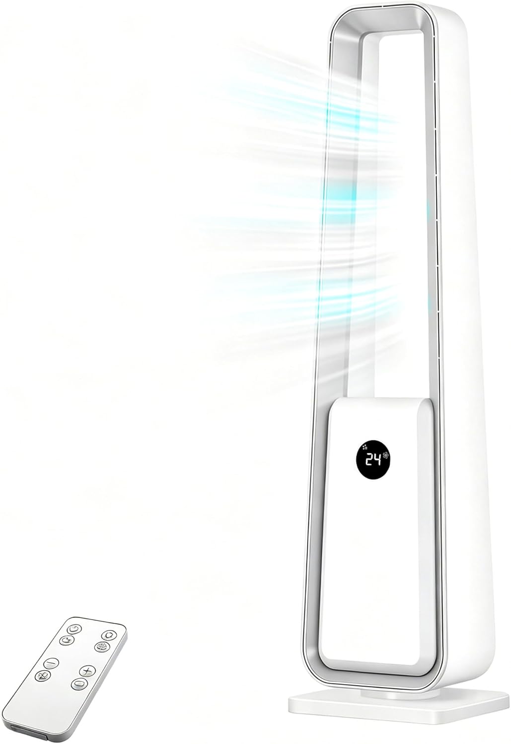 Bladeless Tower Fan, Bladeless Fan for Bedroom, 24 Speed Settings, 75° Oscillating Compact Floor Fan, 22ft/s Powerful Airflow, 3 Modes & 12 Hour Timer, Bladeless Fan for Office, Home