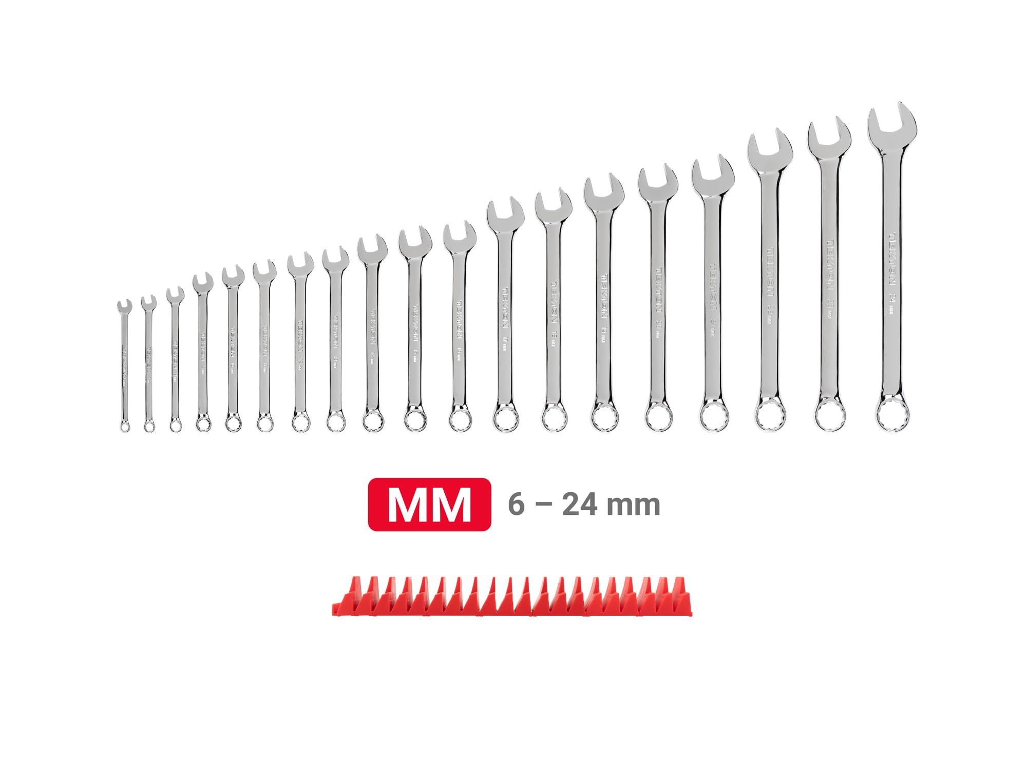 TEKTON WCB95202 zestaw kluczy kombinowanych z modułowym organizerem szczelinowym, 19-częściowy (6-24 mm)