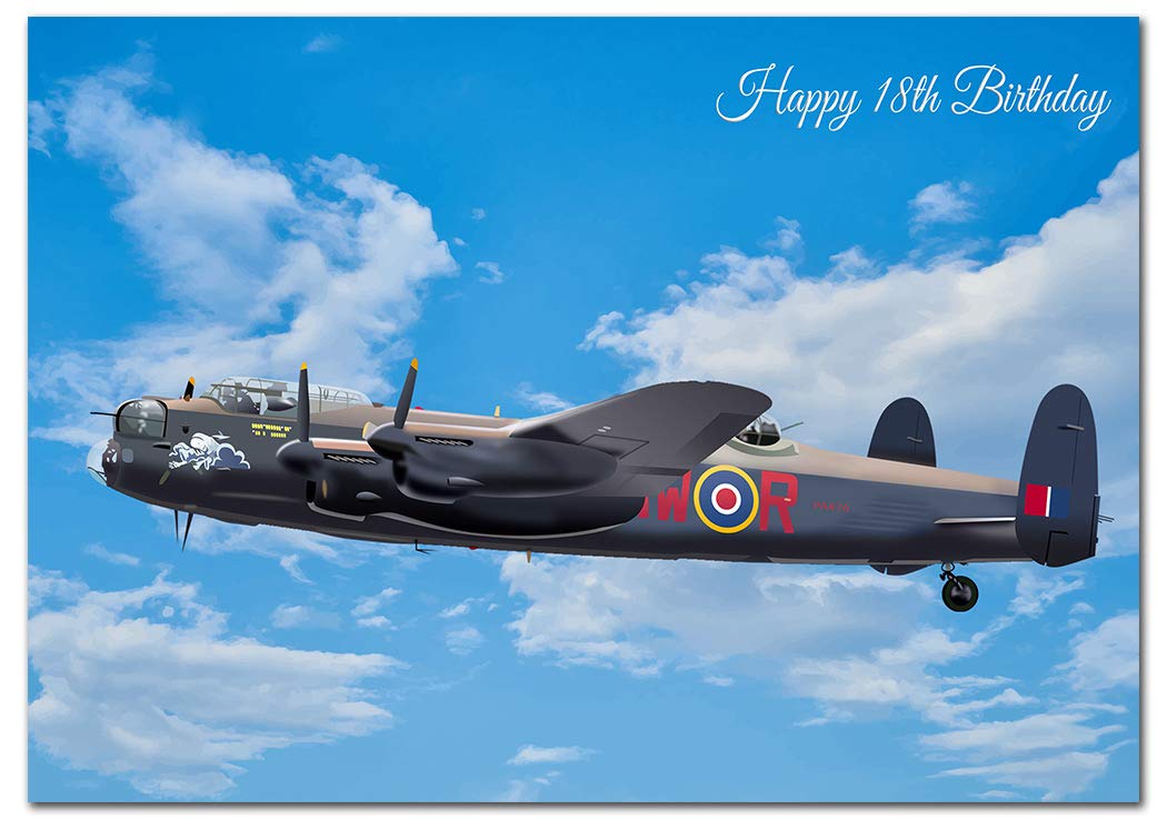 Extra Large 18th Birthday Card for Men - XL Big thick A4 size - Special Age Year - Cool Lancaster Airplane WW2 Art - Traditional Greeting Him Male - Huge Happy Wishes - UK Eco-Friendly