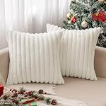 MIULEE Couvertures d'oreillers à jet blanc 18x18 Ensemble de pouces 2 Coussin en fourrure de lapin Fuzzy rayé doux case avec velours Retour Faux Coussins de la fourrure de Rabbit Couvres de Noël décoratif maison Oreillers pour Sofa Couch Chambre voiture