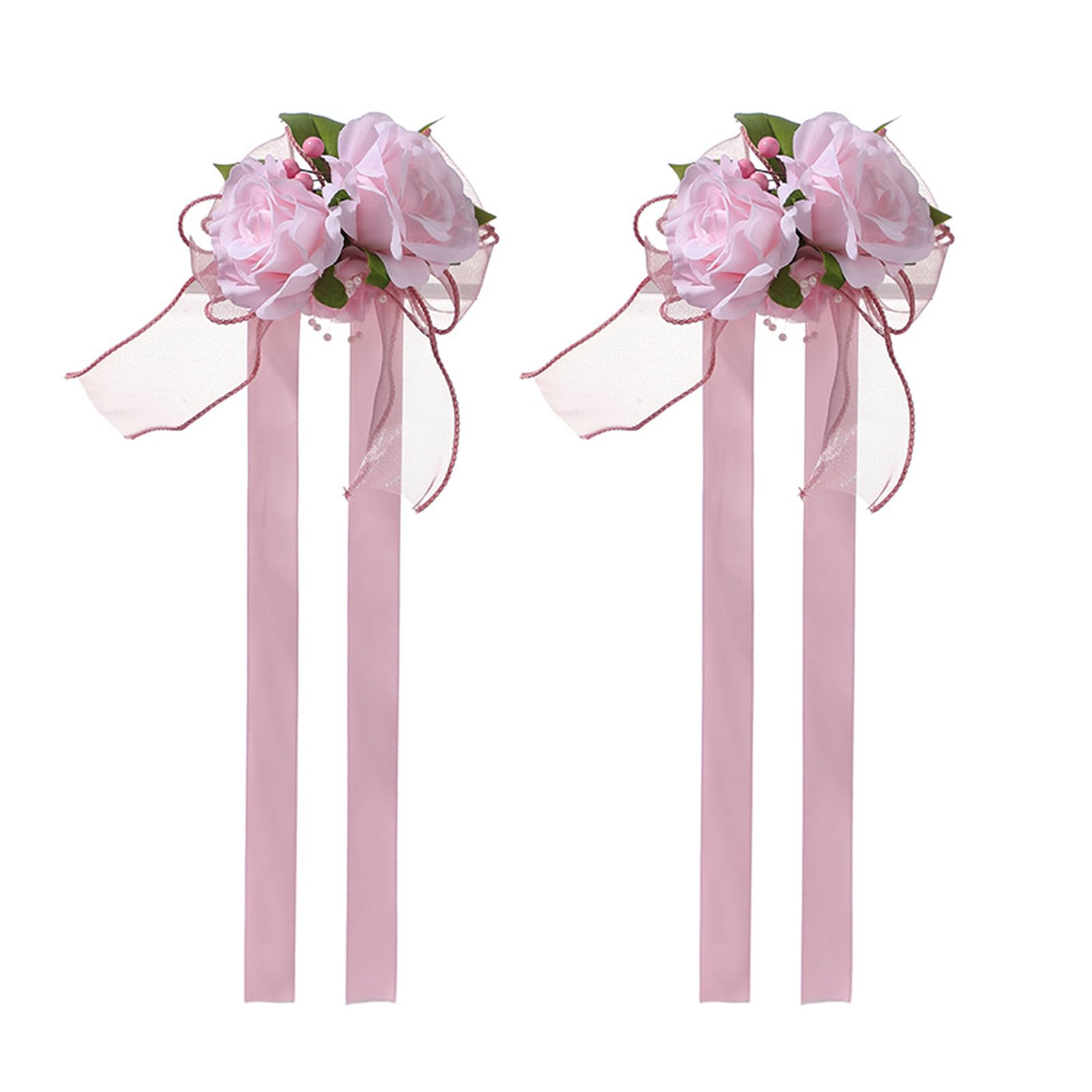 Msioytog Premium Artificial Flower Wedding Corsage Pair for Bride Groom Bridesmaids Matching Accessories Western Ceremony Wedding Wrist Flower Silk Ribbon Bridal Photography