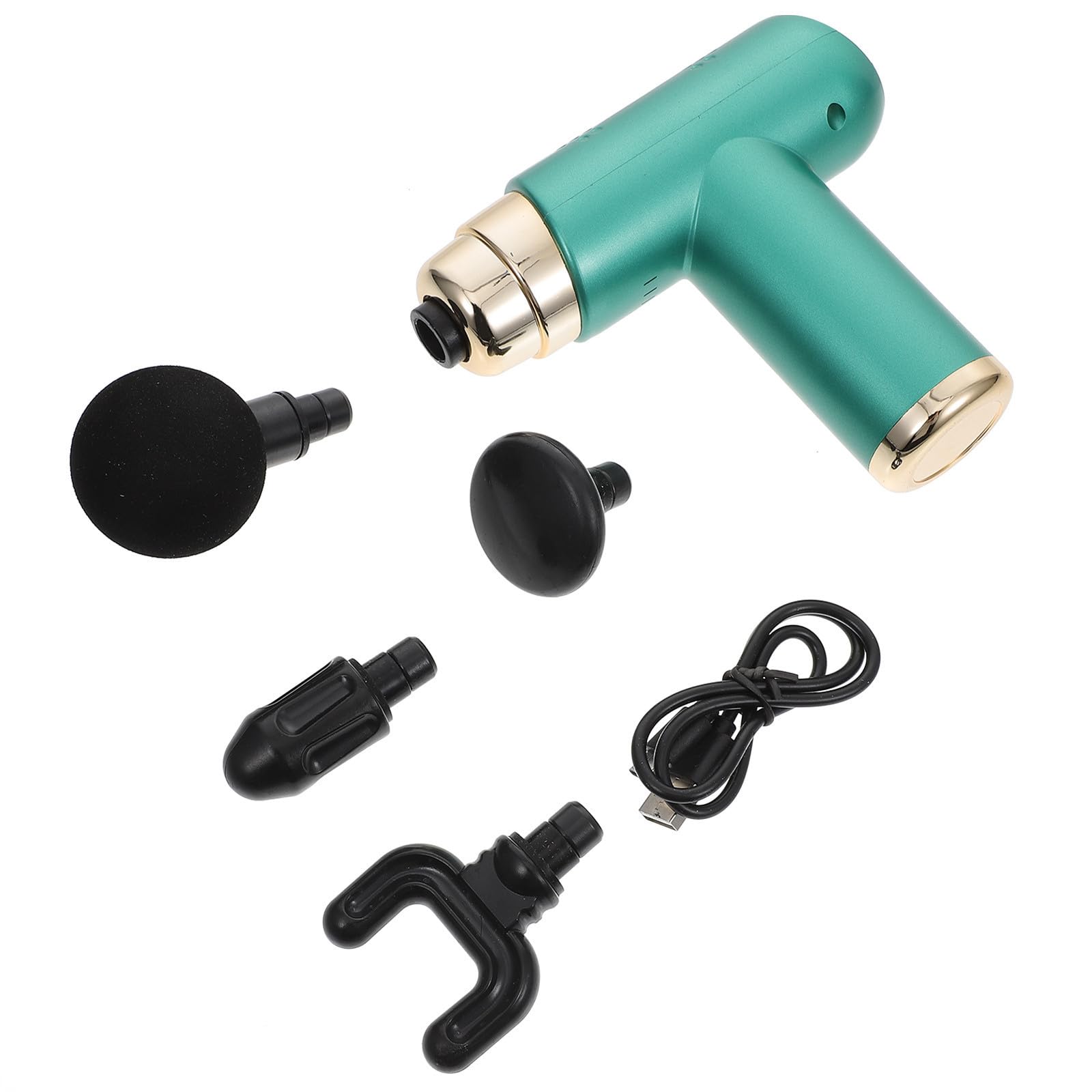 Elektrisches Kleiner Muskelmassagegerät 1 Satz, 6-stufig, Grün | Abs Gehäuse, 1200mah Akku, 25w Leistung, Vier Aufsätze, nach Sport und Yoga