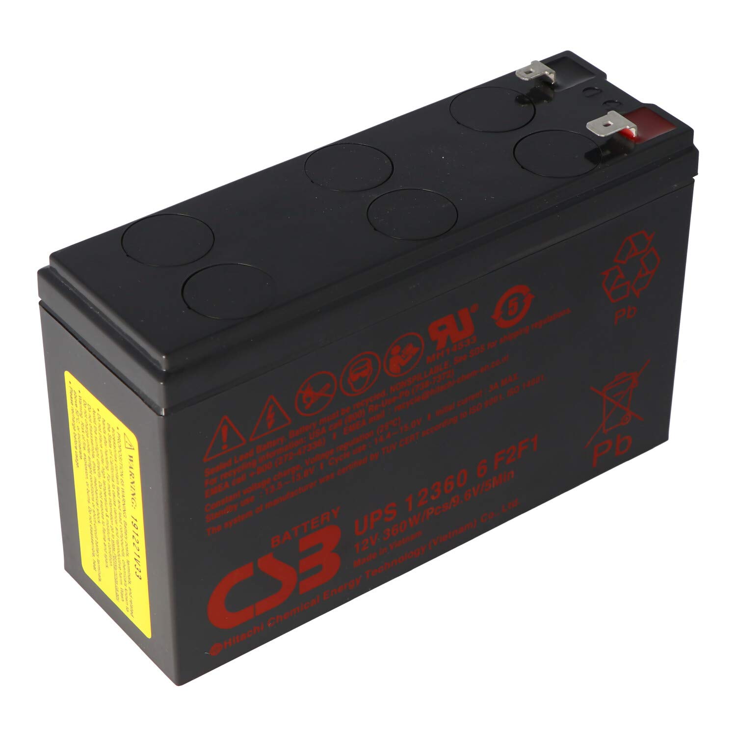 CSB-UPS123606 12 Volt 7 Ah AGM Bleiakku 360Wh, 151x51x98,3mm Faston 4,8 und 6,3mm Hochstromfest