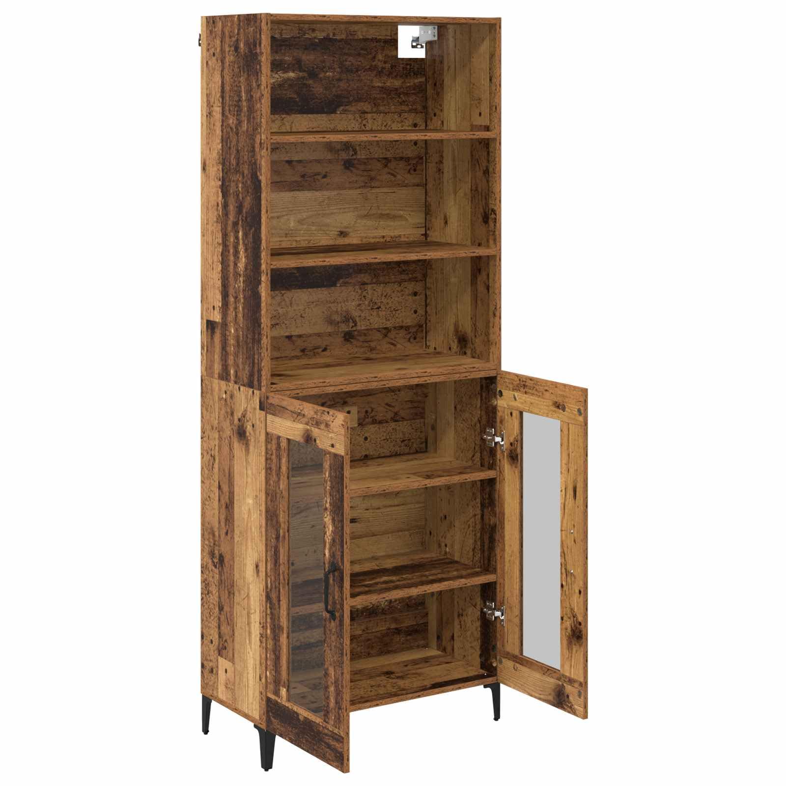 Aparador alto de madera envejecida, 69,5 x 34 x 180 cm, material de madera, con 2 puertas, estantes ajustables, patas de hierro robustas, espacio de almacenamiento versátil para comedor, salón