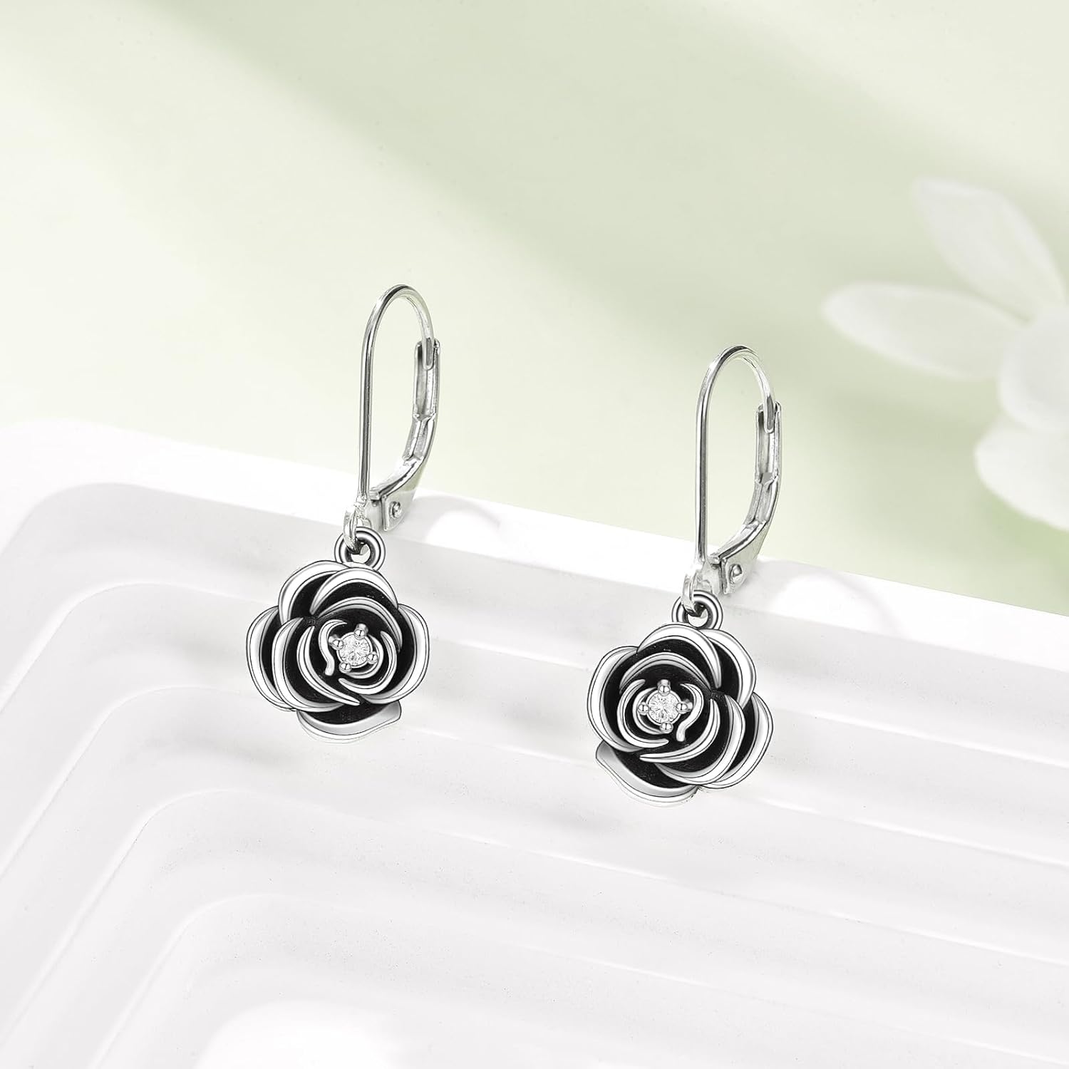 VONALA Rose Flower Earrings 925 Sterling Silver Vintage Rose Leverback Earrings Flower Dangle Drop Earrings Halloween Jewelry Gift for Women - Image 2