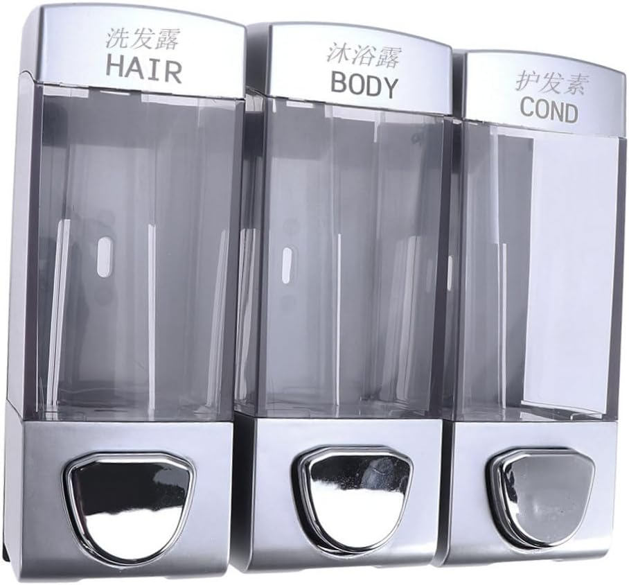 Wall-Mounted Shampoo and Shower Gel Dispenser with Three Outlets Easy-Press Pump for Liquid Soap Conditioner Wash Bathroom Kitchen Transparent Design