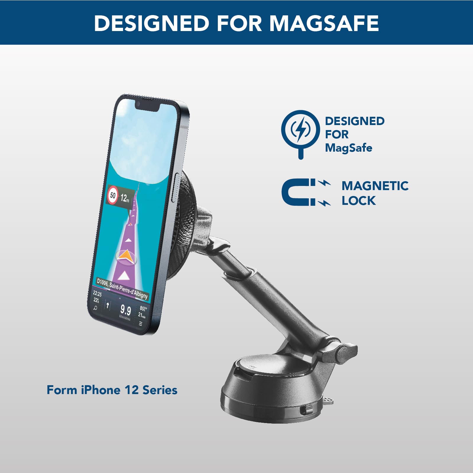 cellularline Supporto da Auto Magsafe - Sistema di Raffreddamento - per iPhone da Serie 12 in Poi - Carica Wireless a 7,5W - Fissaggio su bocchette universali, su cruscotto o Vetro - Nero
