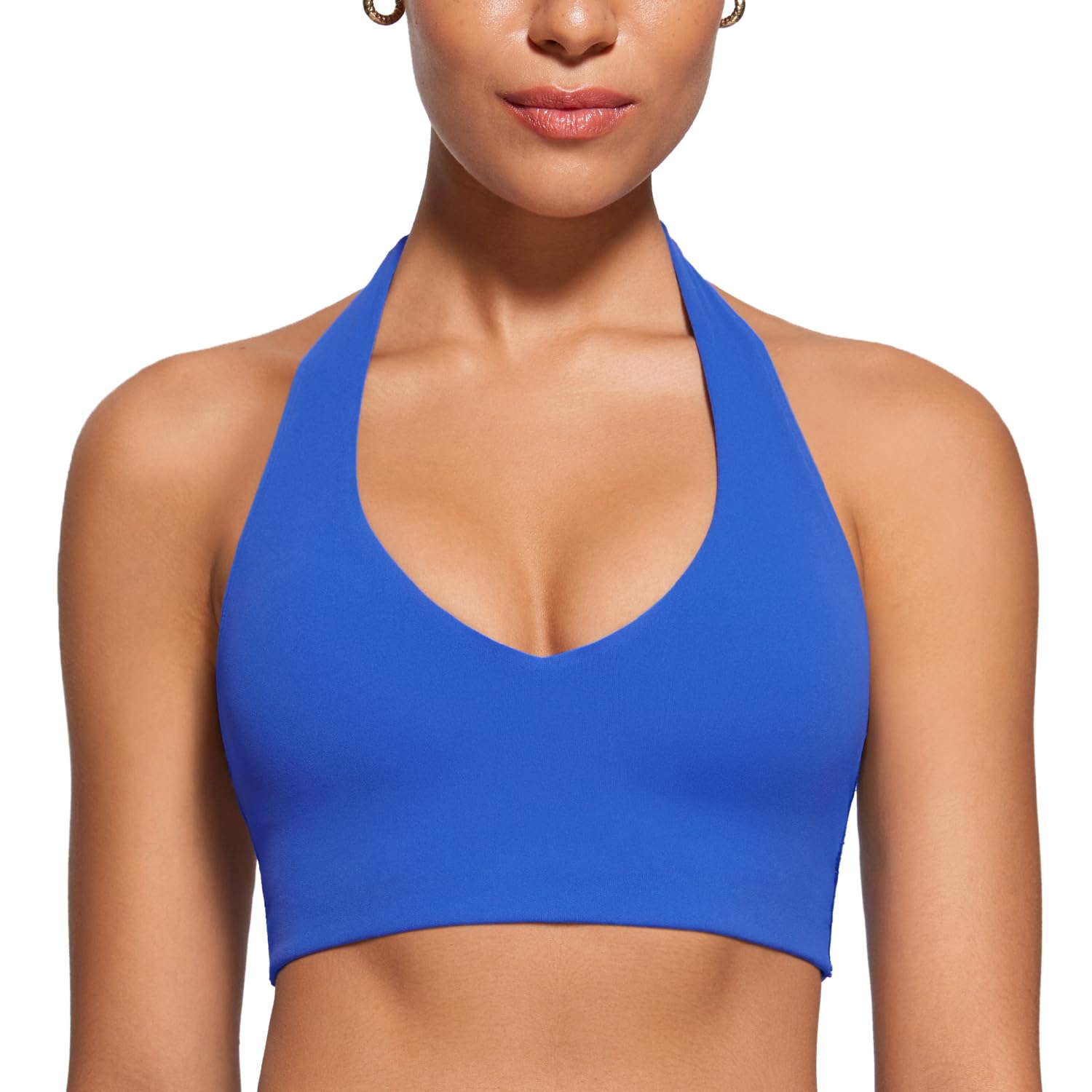 INGIA Womens Halter Longline Sports Bra Padded Low Back Yoga Bar Workout Crop Top with Built in Bra