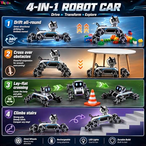 Image of VikriDA Remote Control Cars for Kids Adults, 8WD Gesture Sensor RC Stunt Car with Light, Music, RC Robot Dog Toys,Birthday Toy for 6 7 8 9 10 11 12 13 Years Old Boys Girls Kids,Black