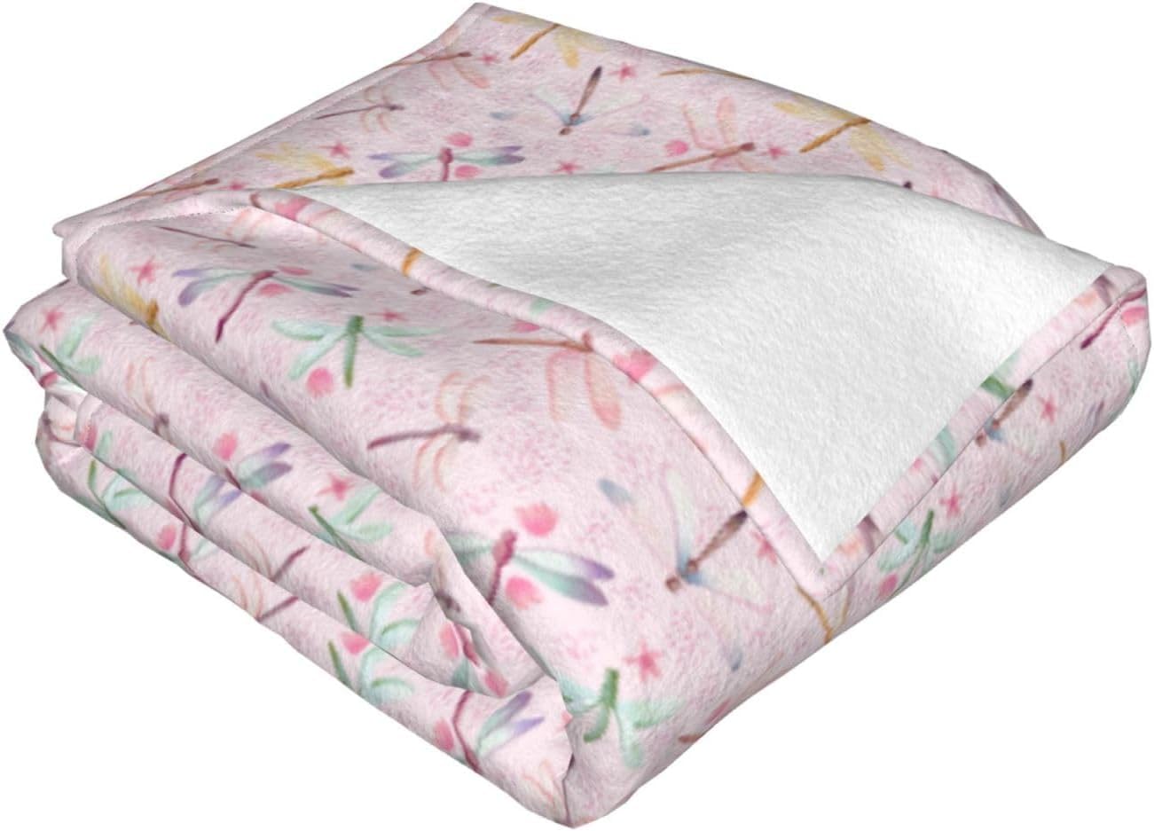 Couverture ultra douce avec imprimé libellule peinte à la main, plaid micro-polaire premium
