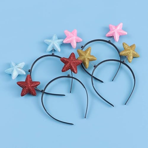 Miniatura 8 de Minkissy Diadema de estrella, 8 piezas de accesorios para disfraz con aros de estrellas coloridas, diadema alienígena antena de estrella para