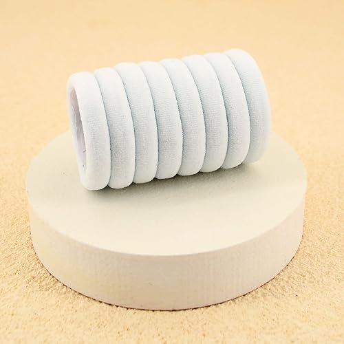 Miniatura 3 de Paquete de 100 ligas para el cabello sin costuras para mujeres y niñas, soportes para cola de caballo para cabello grueso (blanco)