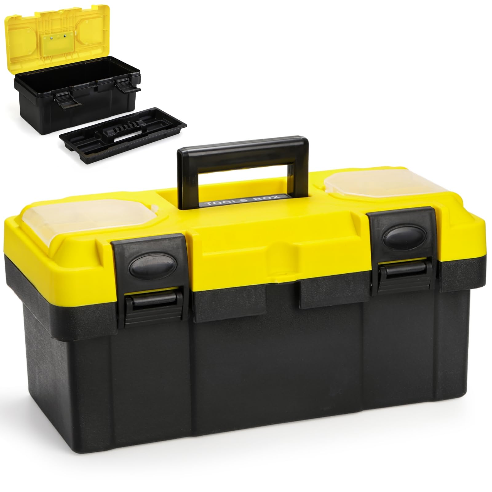 Cididu 16 Inch Plastic Tool Box with Handle, Portable Toolbox with Removable Tray and Lockable Design, Heavy Duty Toolbox Organizer with Small Parts