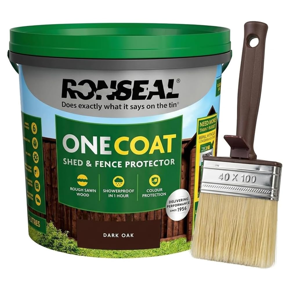 ZOPPER One Coat Fence Paint Dark Oak 5L – Waterproof Shed & Fence Paint, Quick Dry Wood Protector, Showerproof with 4" Brush