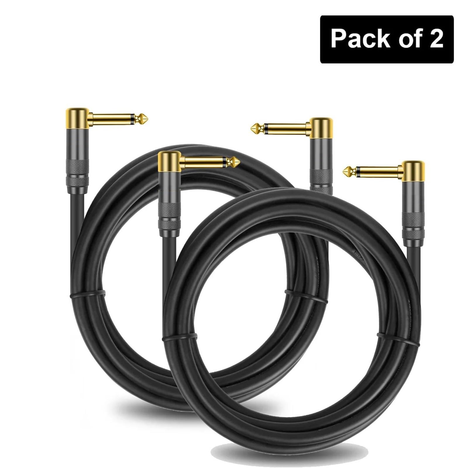Cable TRS Macho De Ángulo Recto 1/4 Pulgadas Para Mandolina Eléctrica Bajo | Cable de para guitarra(Pack of 2,12m)