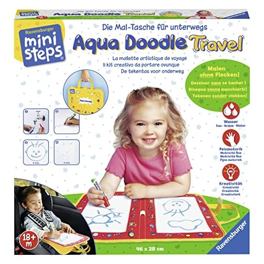 Ravensburger Aqua Doodle Travel, Malen für Kinder ab 18 Monaten, Fleckenfreier Malspaß mit Wasser, Malset zur idealen Beschäftigung für Kinder während der Autofahrt