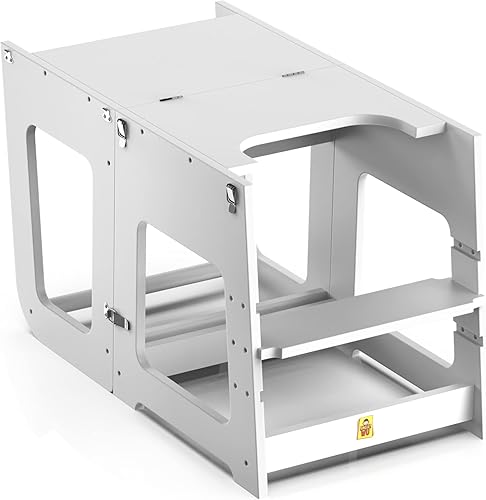 Miniatura 3 de UNCLE WU Taburete de cocina ajustable 2 en 1 para niños pequeños taburete giratorio de diseño convertible torre de soporte de seguridad en el baño