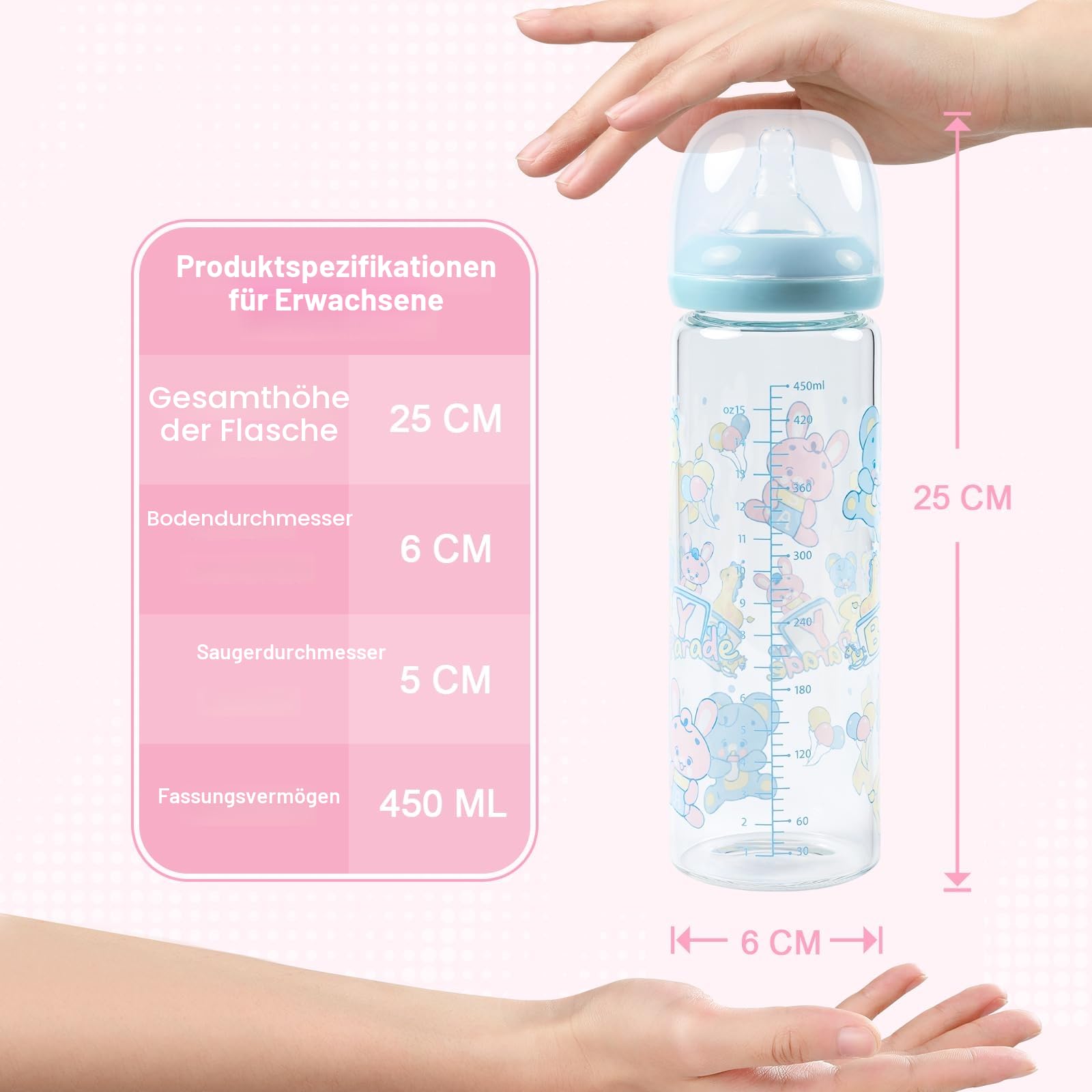 LittleForBig Erwachsene Flasche Ultra Gedruckt Spezialität überdimensioniert Glas Fütterung Baby Parade Muster