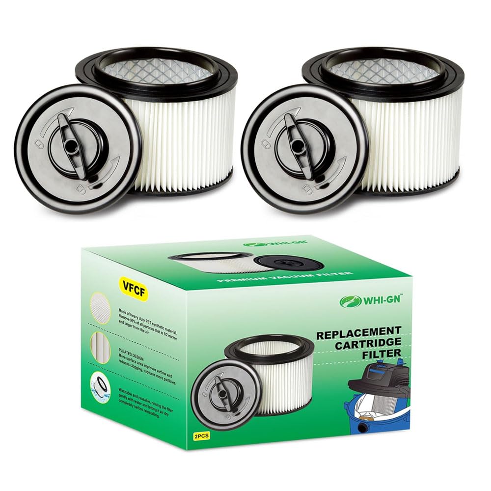2 Pack VFCF Cartridge Filter & Retainer, compatible with Vacmaster 4 gallon Wet/Dry Vacuums model# VF408, Professional model# VF410P, and Cleva Industrial model# VF408B