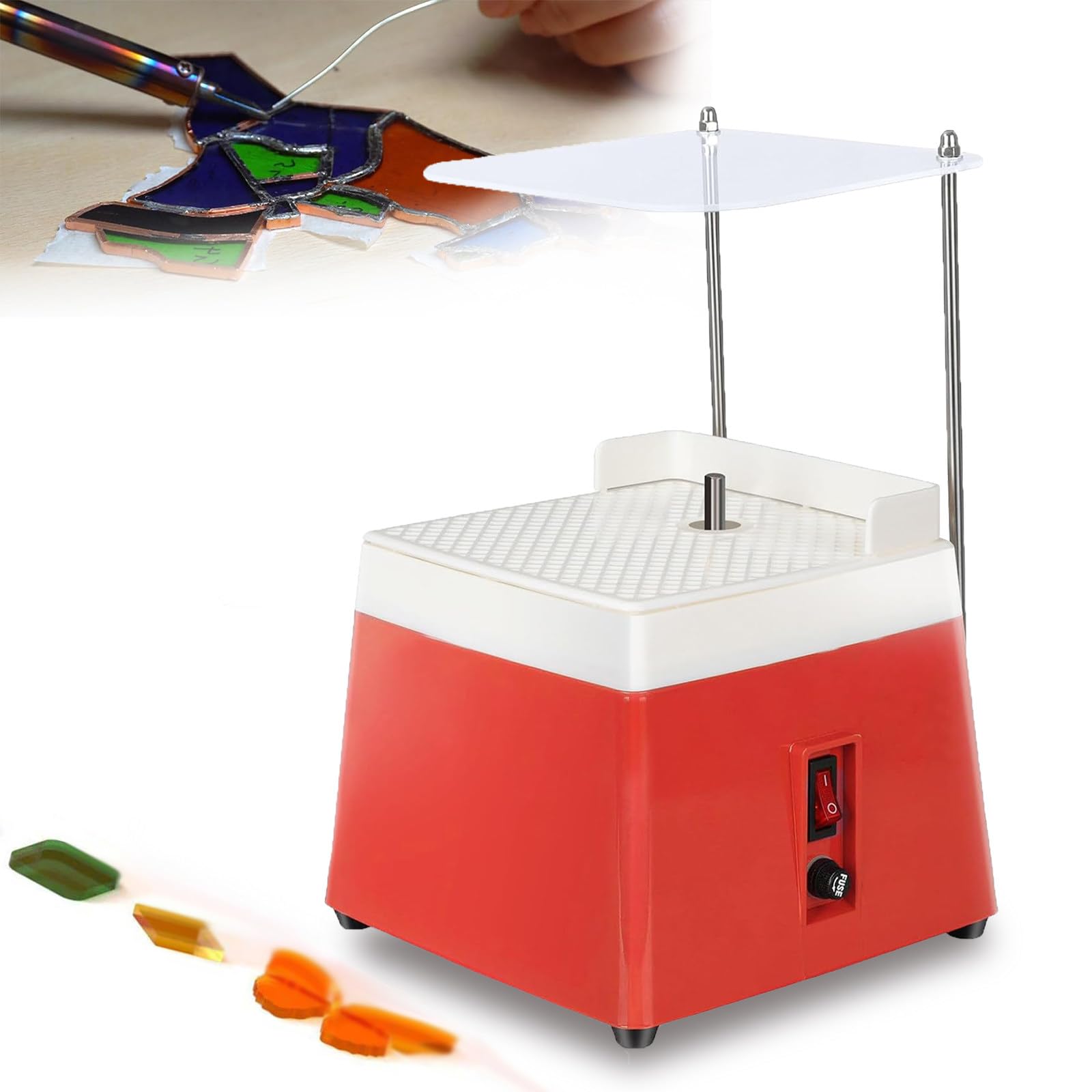 Stained Glass Grinder with Acrylic Baffle + Start-up Tool Set, Portable Glass Art Grinding Machine with 5/8" Grinder Bits 4200RPM Stain Glass DIY Tool