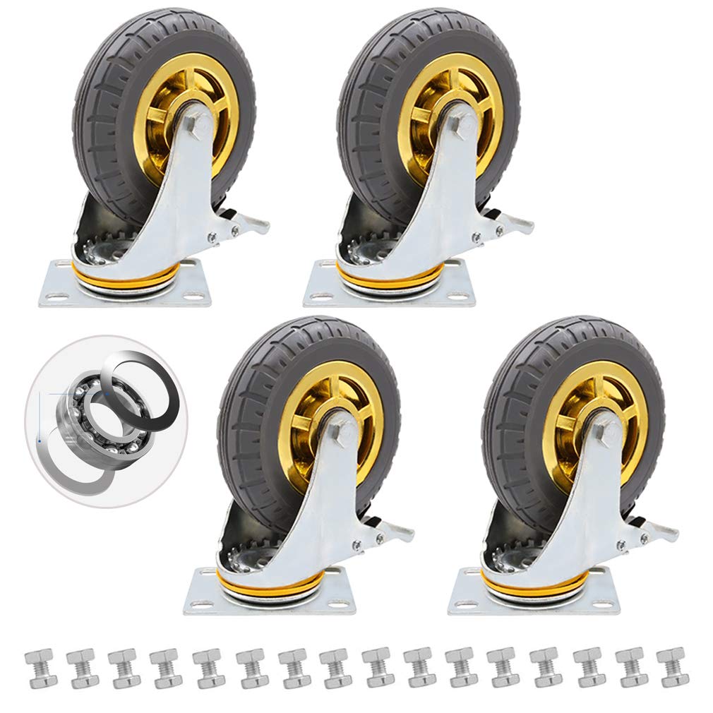 NIANXINN Lenkrollen,4X Transportrollen mit Sicherheitsverriegelung,Schwerlastrollen,Möbelrollen,Schwenkrollen Laufrollen,Polyurethan-Gummibeschichtung Industrie Wagenrad,400Kg Last(4brake -3inch)