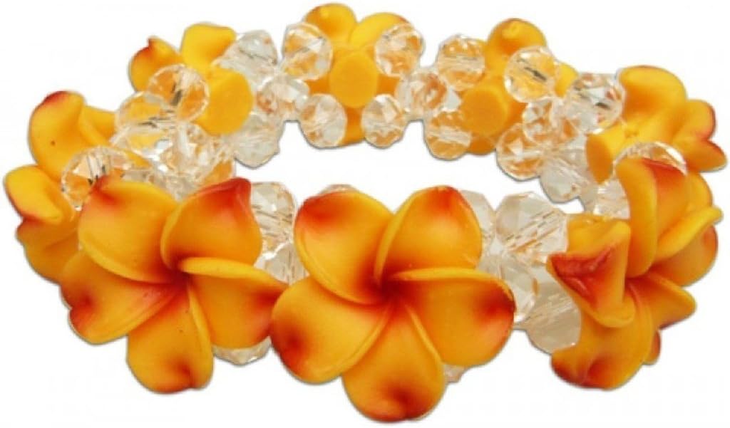 Plumeria Fimo Flower Bling Hawaiian Bracelet