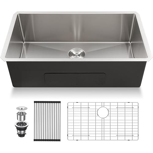 32 Undermount Kitchen Sink - Lordear 32 Inch Undermount Sinks Stainless Steel 16 Gauge Single Bowl Kitchen Sink Under Counter Basin 32X19X10 Inch Round Corner
