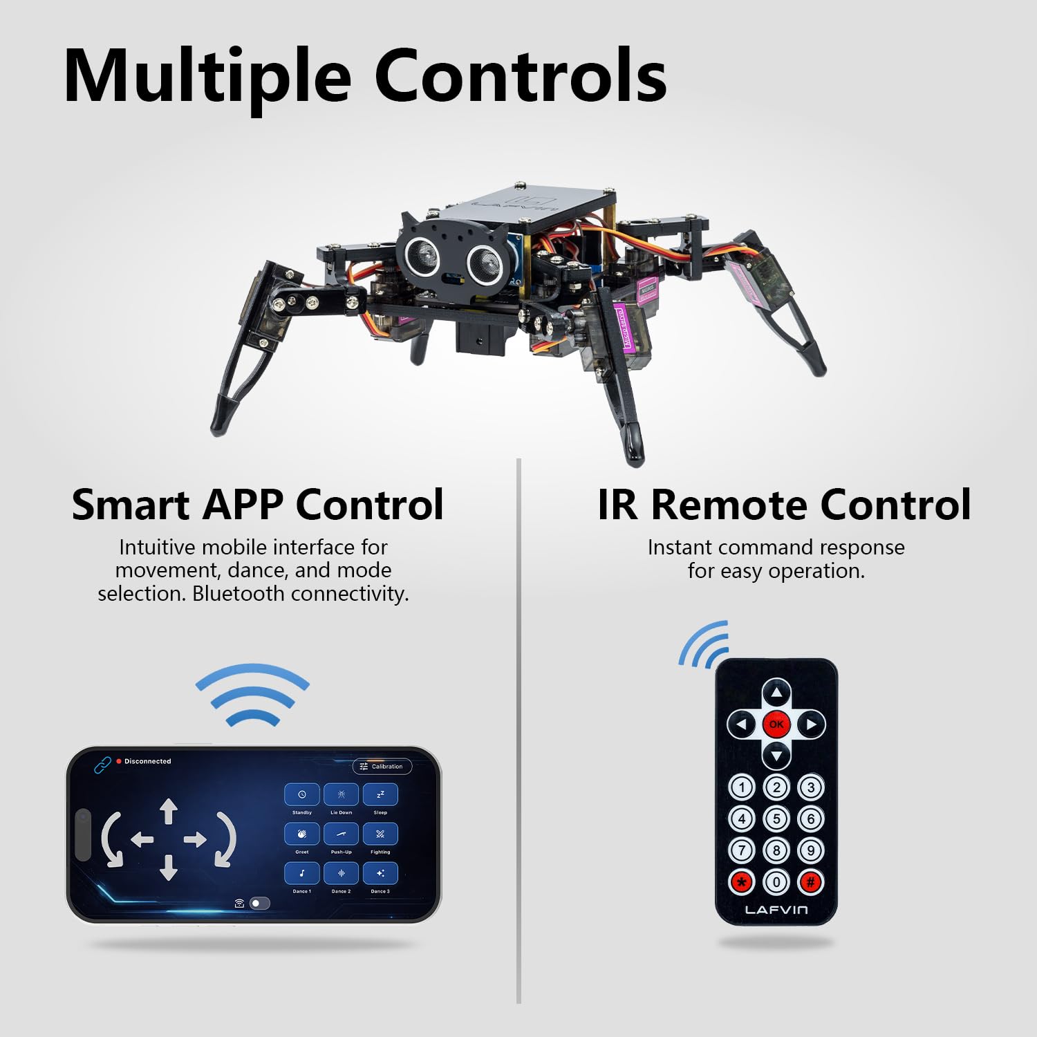 LAFVIN Zestaw robota pająka do ESP8266, czteronożny robot pająk z aplikacją i pilotem na podczerwień, robot programujący STEM Open Source