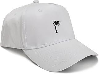 GotPrint Unisex Palm Tree Embroidered Baseball Cap, Adjustable Strap Backing, 100% Washed Cotton, Superlite Relaxed Fit Hat, White