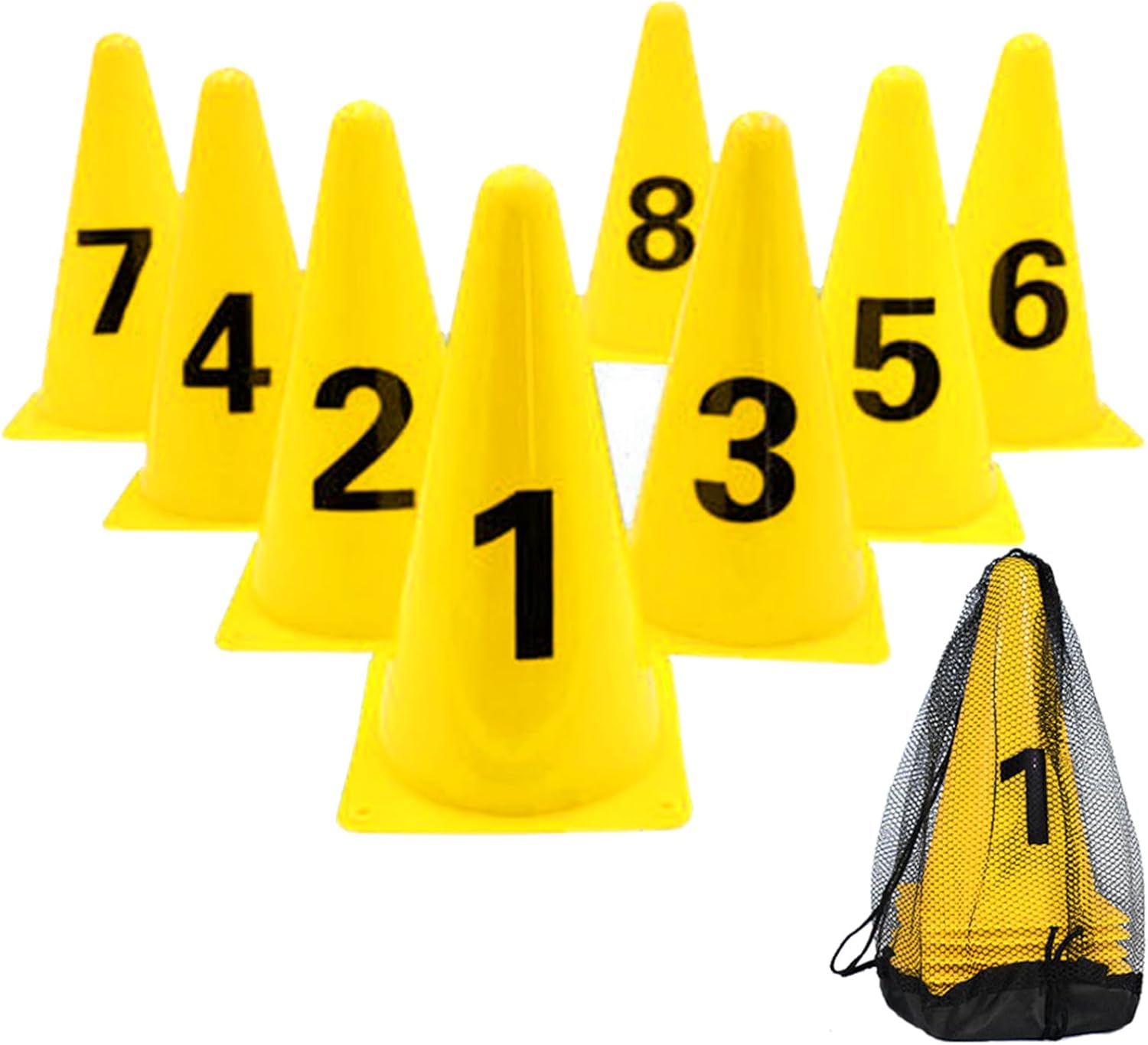 9 Inch Plastic Traffic Marker Cones with Numbers 8 Pack Agility Sign Cones Soccer Cones for Sport Training