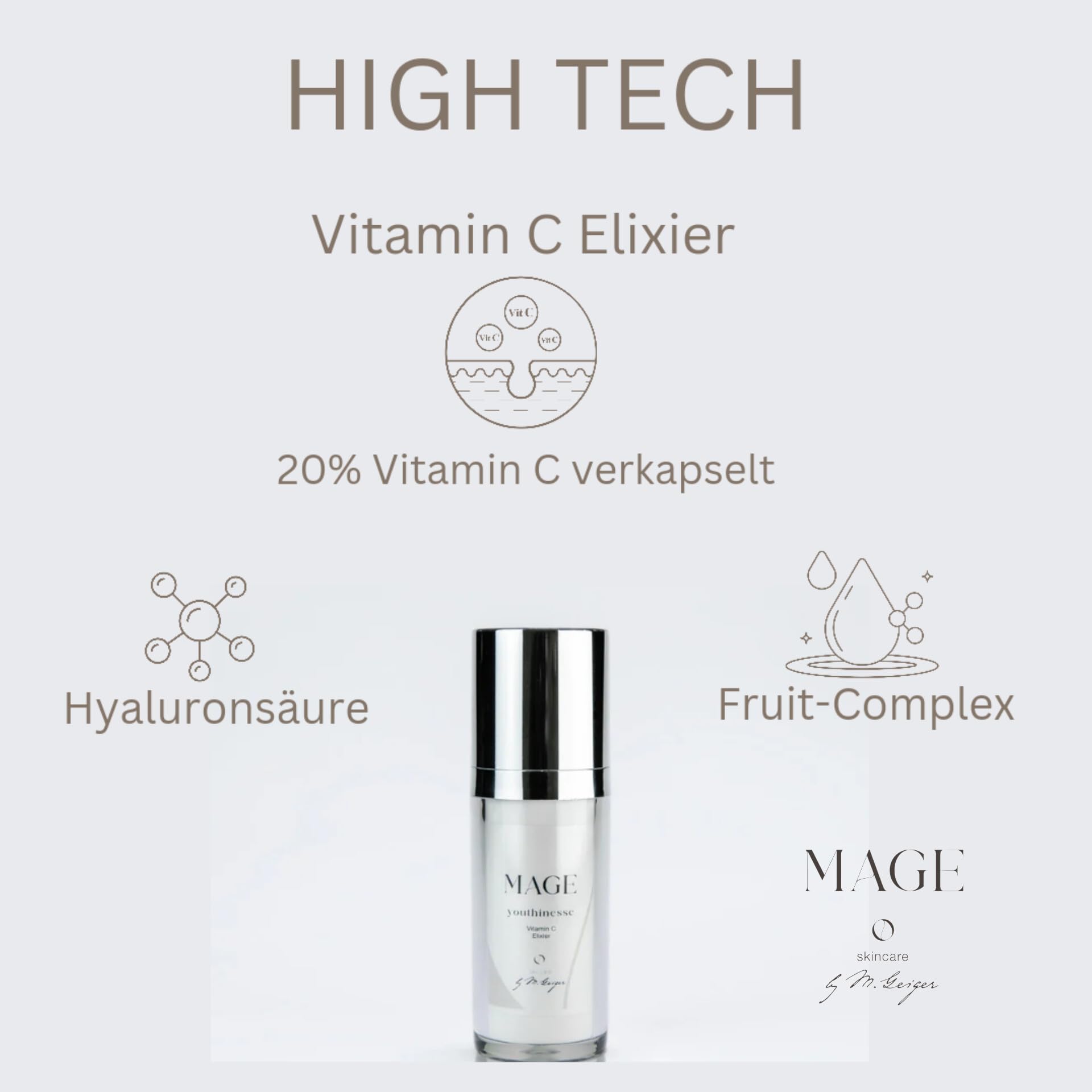 MAGE Vitamine C Elixir Sérum visage anti-âge avec 20 % de vitamine C, soin du visage contre le vieillissement de la peau, pour une peau lisse, sans parfum, végétalien, fabriqué en Allemagne