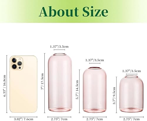 Miniatura 5 de Hewory - Jarrones de cristal para flores, juego de 6 jarrones pequeños de vidrio soplado modernos para centros de mesa, mini jarrón rosa a granel