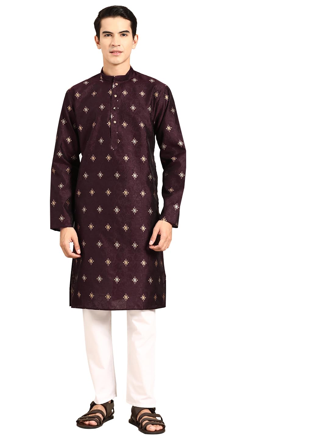 MANQMen's Cotton Kurta Pajama Set Indian Party Traditional Ethnic Tunic Dress for Men Wedding