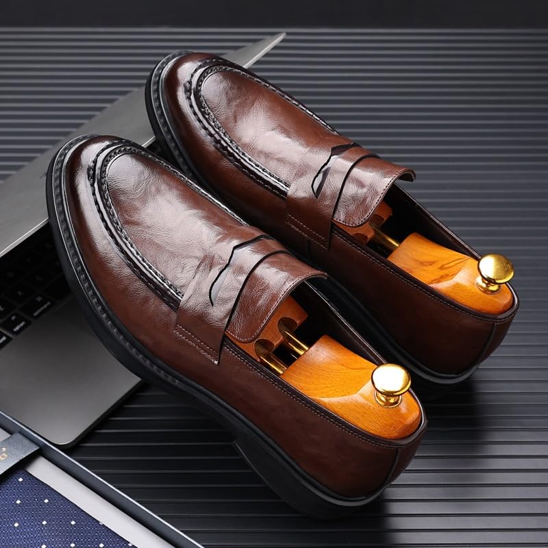 Casual Loafers for Men Vegan Leather Casual Prom Round Toe Working Office Anti-Slip Shoe Slip-on2