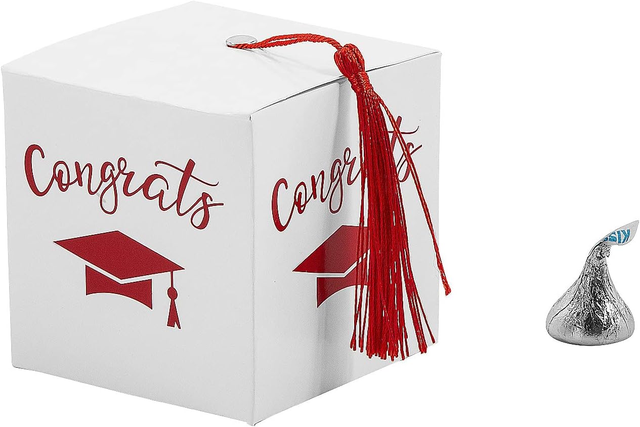 Amazon.com: Fun Express Graduation Party White Favor Boxes with Red ...