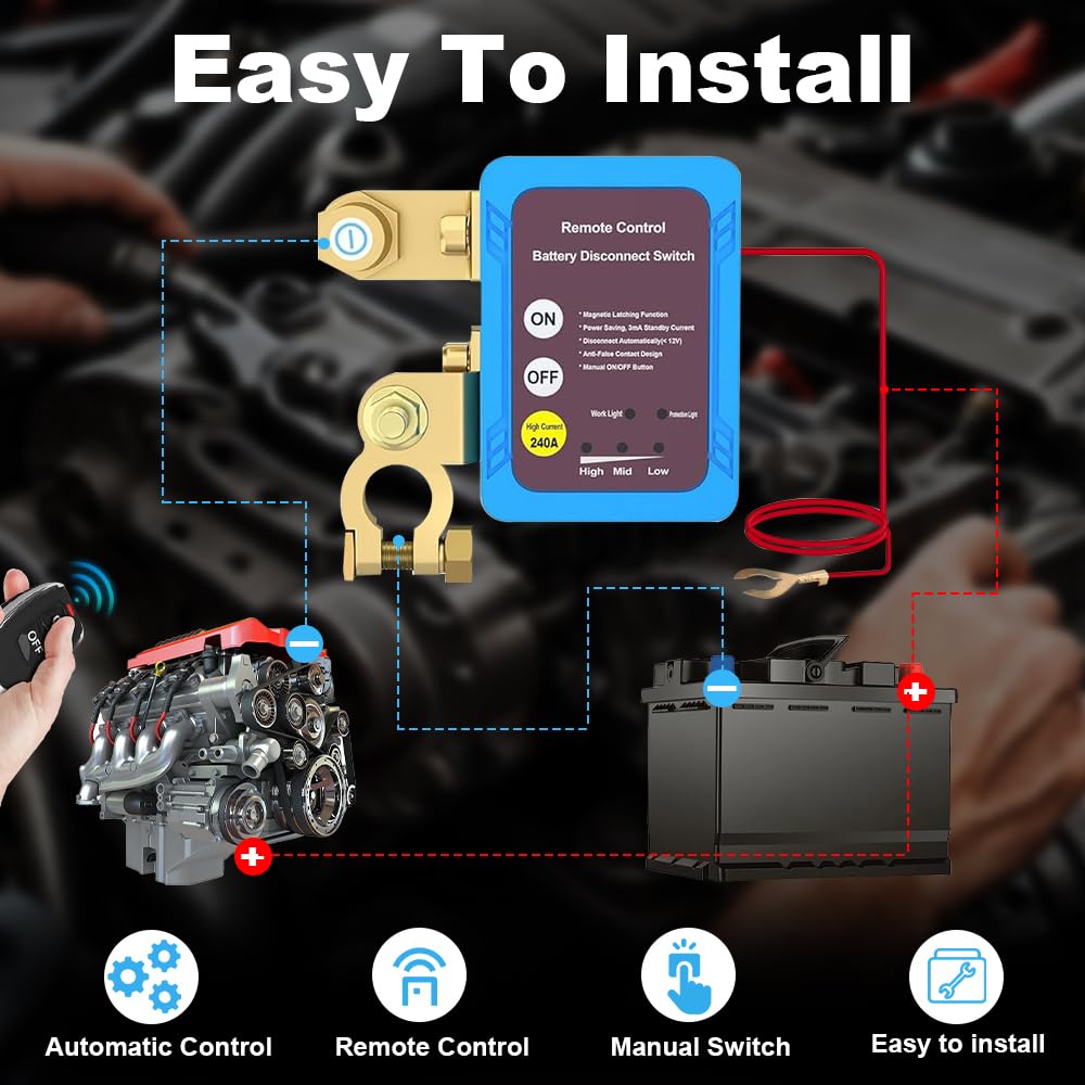 Batterie Trennschalter 12V, Drahtloser Ferngesteuerter Auto Trennschalter 240A, Smart Batterie Kill Switch Anti-Diebstahl,Automatische Abschaltung Schalter Für Auto, RV, ATV, LKW, Boot