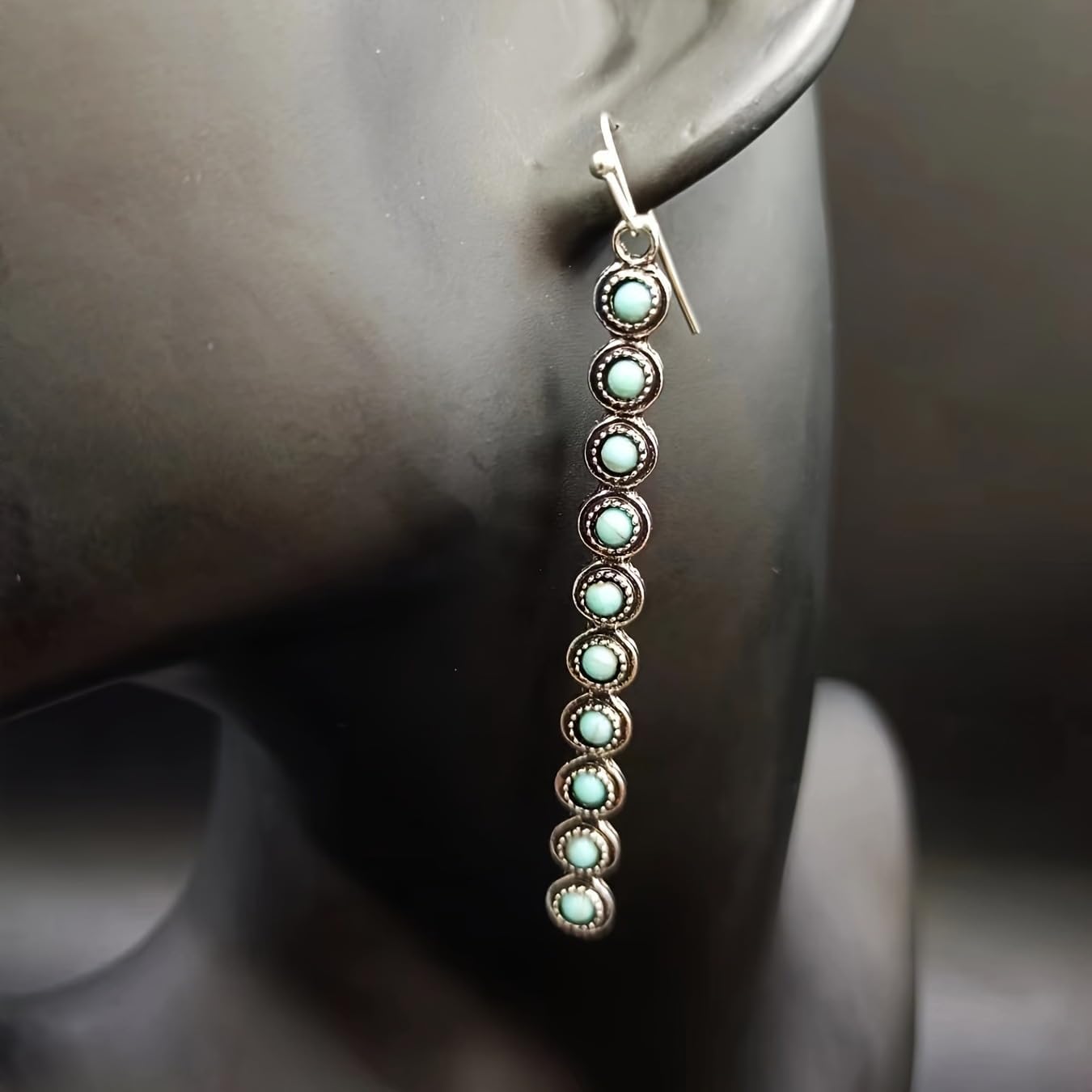 18K Gold Plated Bohemian Long Dangle Earrings with Turquoise Beads – Vintage Silver-Plated Drop Statement Earrings for Women - Image 5