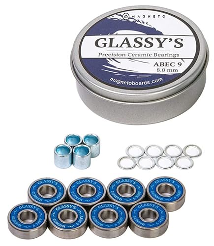 Magneto Kit de rodamientos de cerámica, paquete de 8, plateado, ABEC 9 rodamientos de patinaje y longboard de alta velocidad con arandelas,