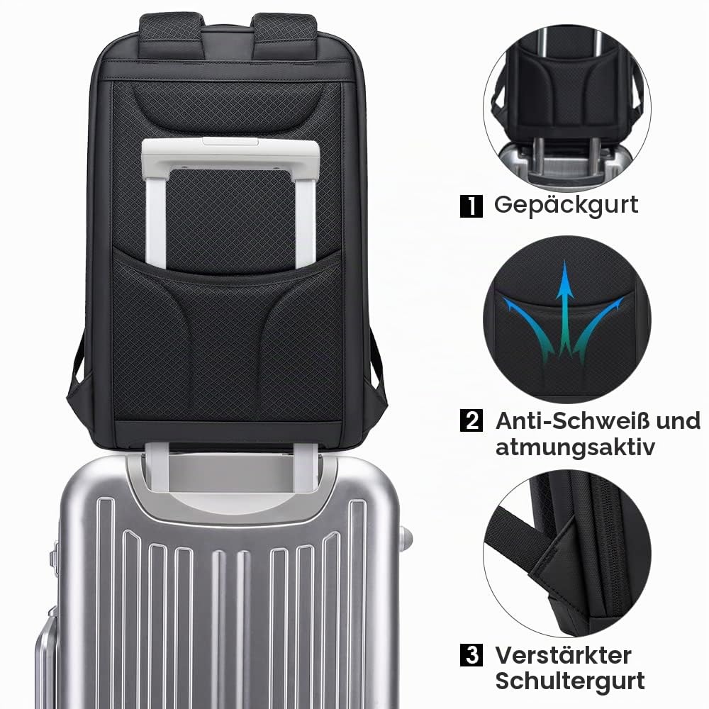 BANGE Business-Smart-Rucksack, wasserdicht, 39,6 cm (15,6 Zoll), Laptop-Rucksack mit USB-Ladeanschluss, langlebiger Reise-Rucksack schwarz