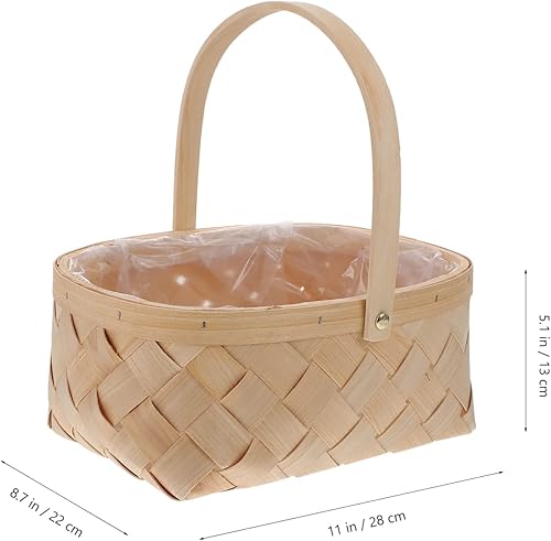 Miniatura 5 de Cesta grande de almacenamiento de virutas de madera tejida con asa, cesta de jardín de ratán hecha a mano para organización del hogar, fiesta y