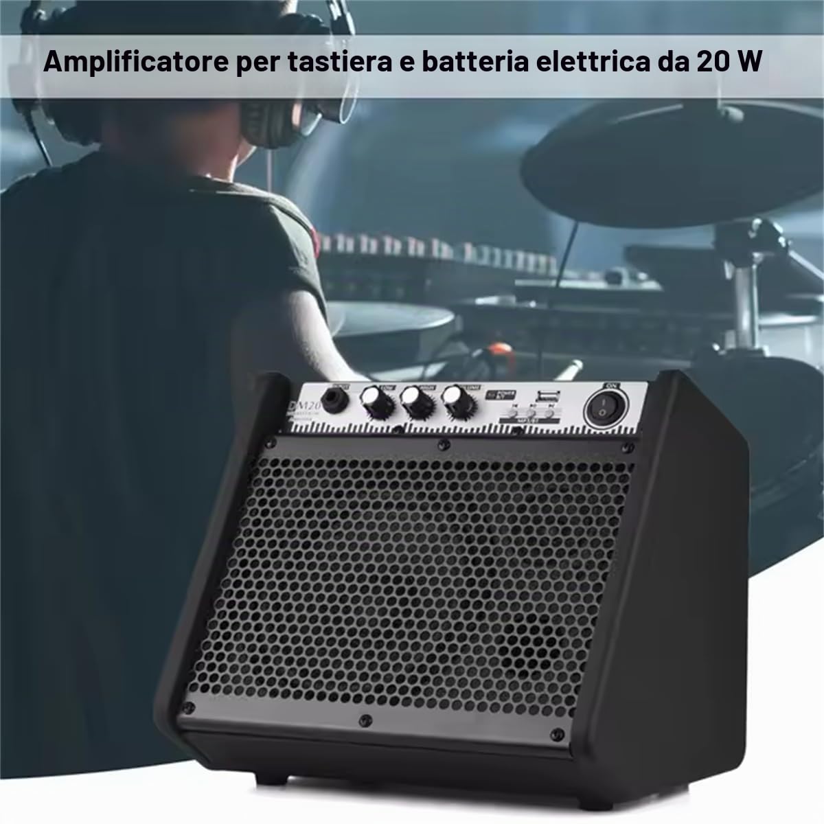 Coolmusic DM20 20W Amplificatore per monitor personale Bluetooth Amplificatore per batteria elettrica Altoparlante, tastiera e altoparlante per chitarra acustica (20W con cavo)