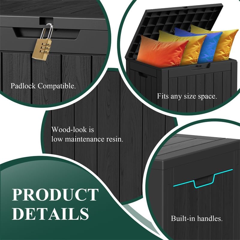 Miniatura 5 de Caja de almacenamiento para exteriores, muebles de patio impermeables, herramientas de jardín, cojines, accesorios de piscina, banco de