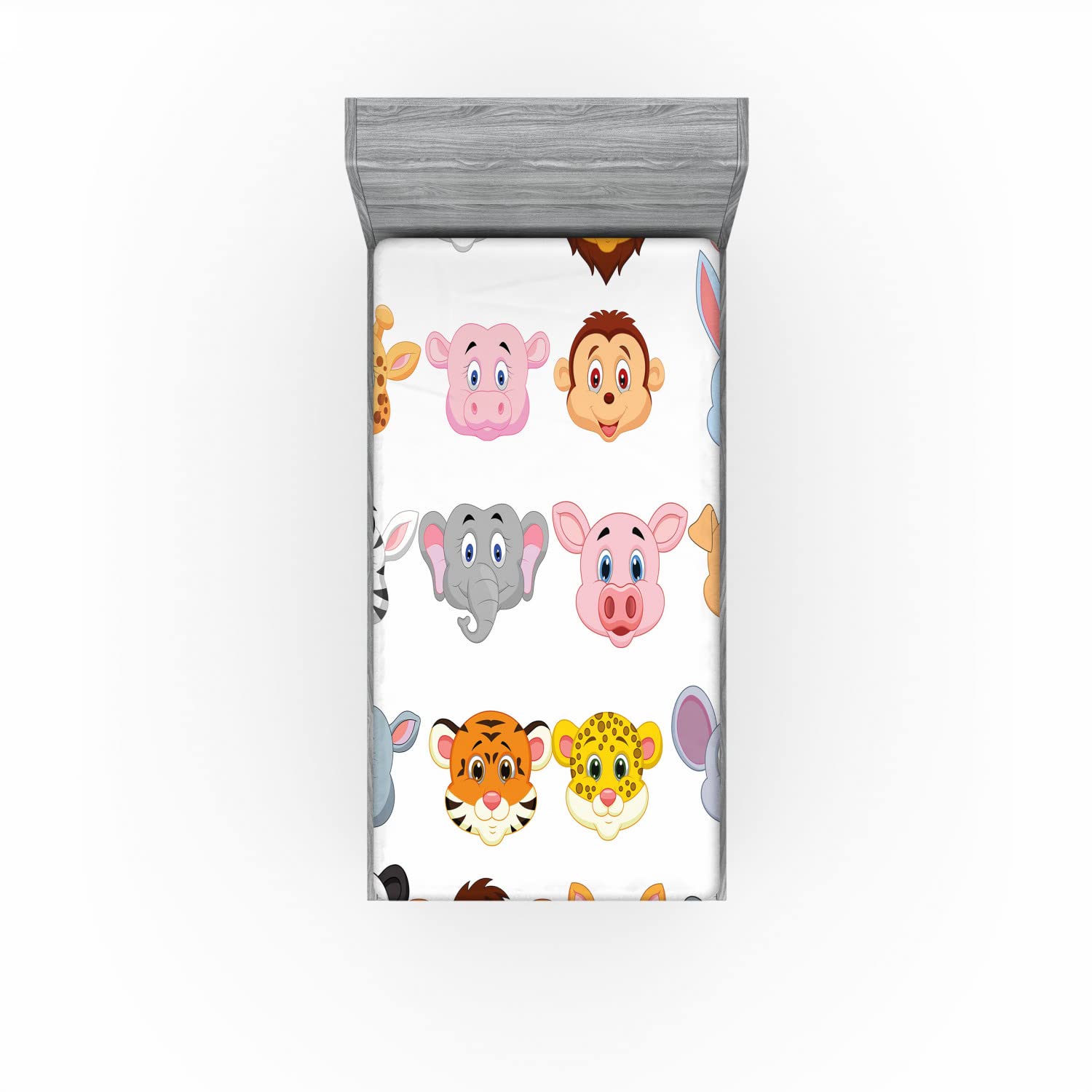 Ambesonne Cartoon 2 Pack Fitted Sheet, Farm and Savannah Animals, Bed Cover All-Round Elastic Deep Pockets 2 Pieces, Package Contains 2 Twin XL Size Fitted Sheets, Pink Apricot