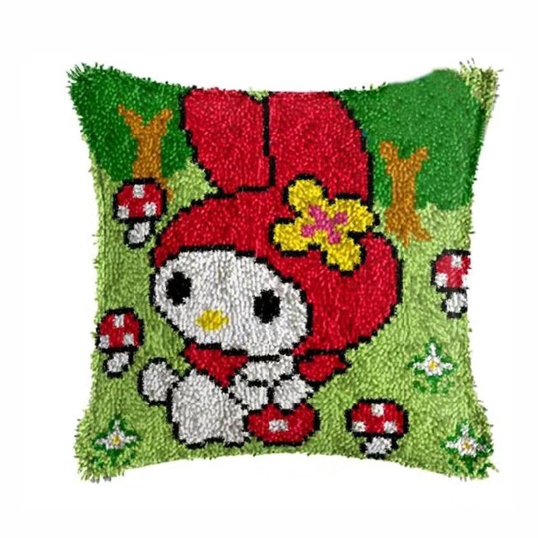 Latch Hook Kit for Adults & Kids, Complete DIY Cushion Making Craft Kits with Yarn & Canvas and Crochet Needle, Latch Hook Pillow Cover Adult Craft Kits for Women - Little White Rabbit 43x43cm — image 1