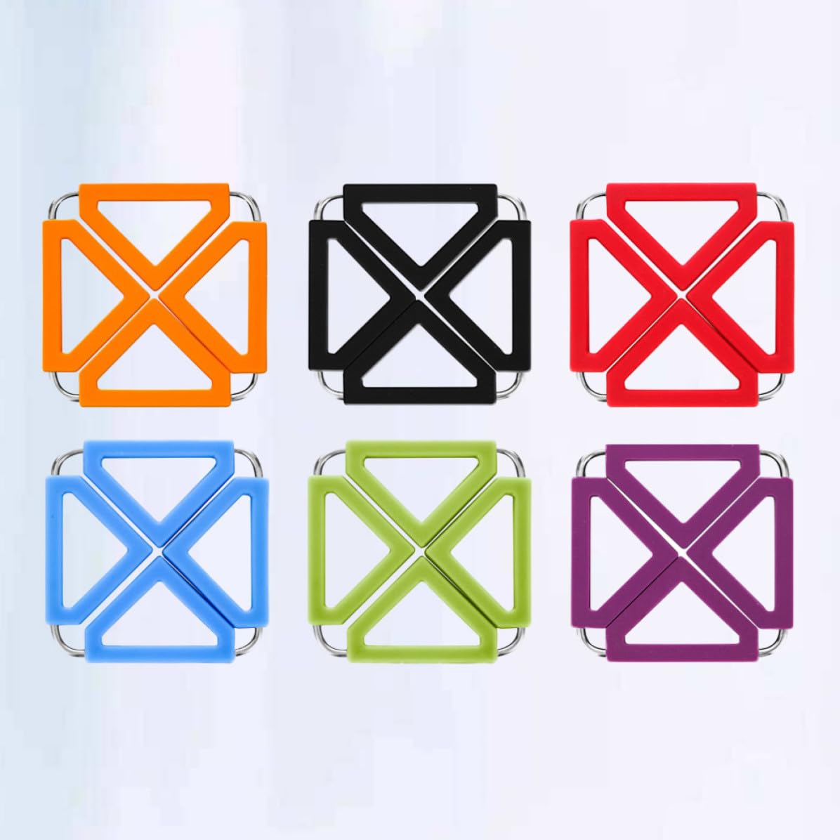 Abaodam Dessous de Plat Carrés Lot de 6 Pliables en Silicone et Acier Inoxydable, Antidérapants et Résistants la Chaleur Couleur Aléatoire pour de Table Cuisine
