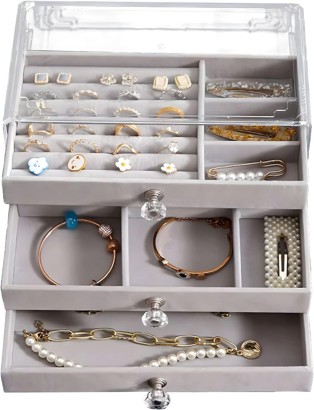 GenericJewelry Box Organizer with 3 Drawers, Organizer for Earring Bangle Bracelet Necklace and Rings Storage Clear Acrylic Jewelry case with 3 Drawers for Women