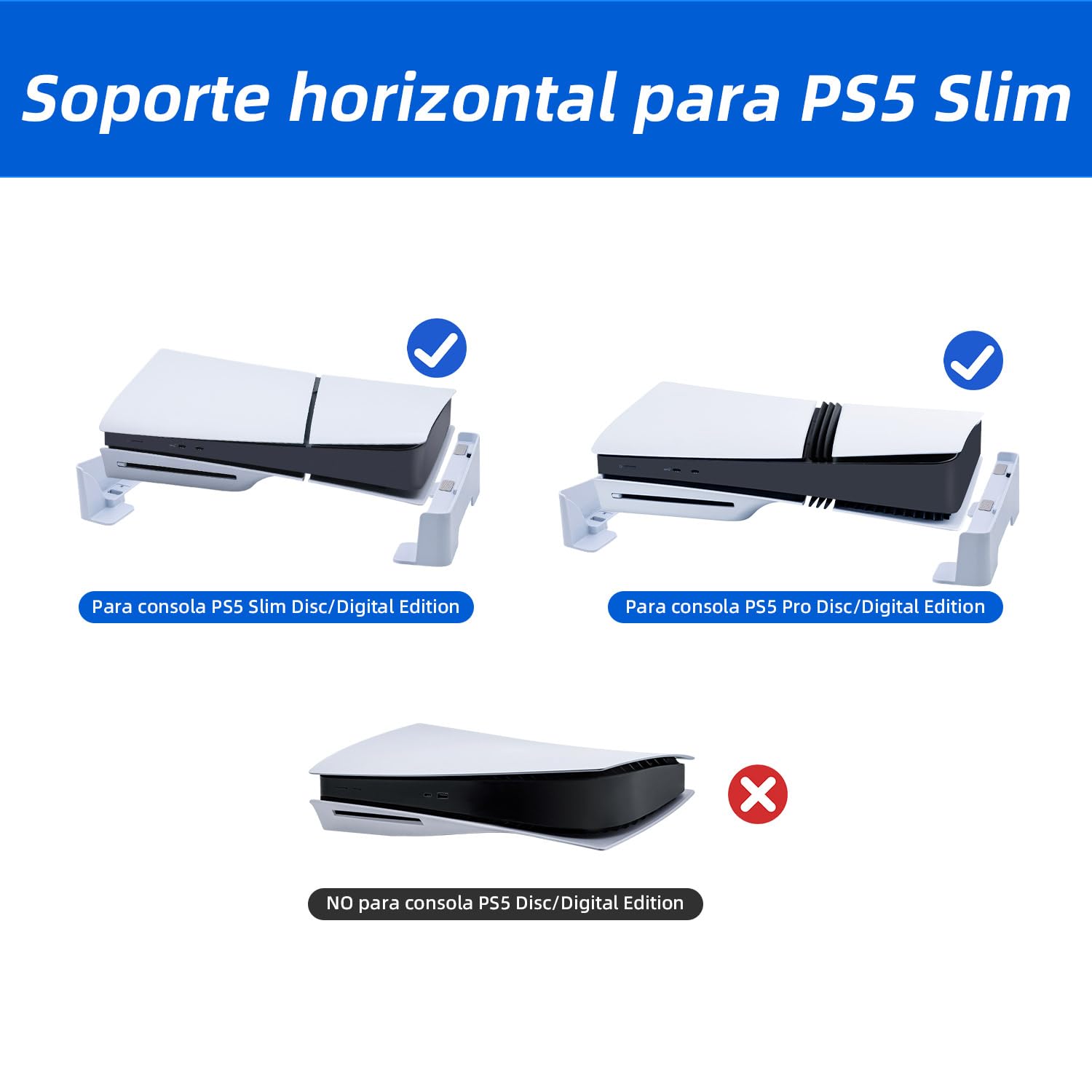 Wigearss Soporte Horizontal para Consola PS5 Slim/Pro DE/UHD, Soporte de Base con Almohadilla para PS5 Slim/Pro Disc y Edición Digital